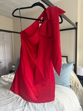 H&M Red One-Shoulder Mini Dress with Bow